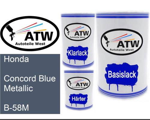 Honda, Concord Blue Metallic, B-58M: 500ml Lackdose + 500ml Klarlack + 250ml Härter - Set, von ATW Autoteile West.